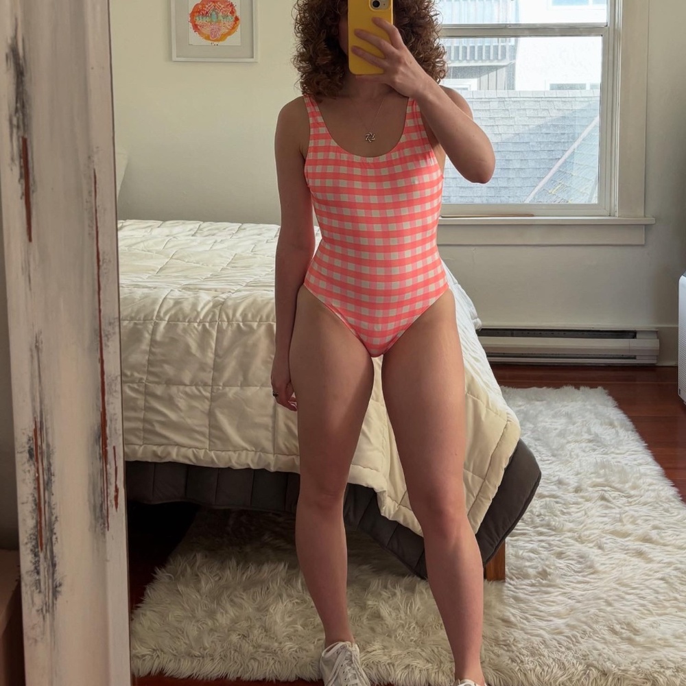 SOLID & STRIPED Anne Marie Swimsuit in Coral Gingham NWOT